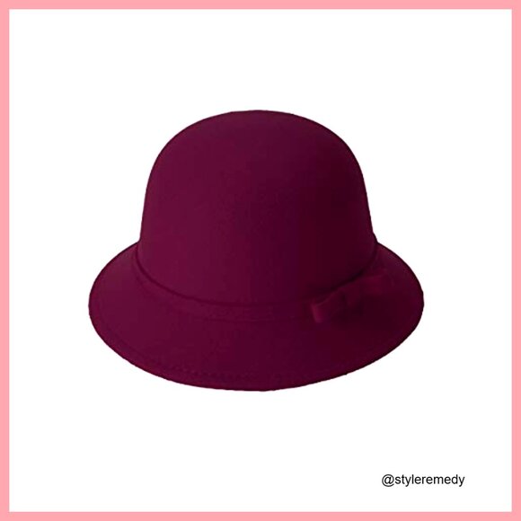 Adjustable Suede Wool Bucket Hat with Bowknot, Vintage Bowler Style main image 5